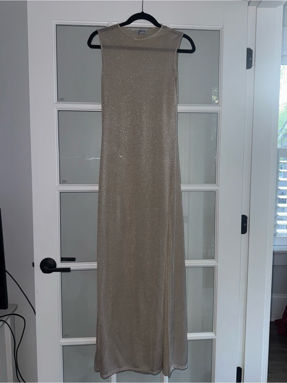 Sleeveless Sheer Champagne Maxi Dress